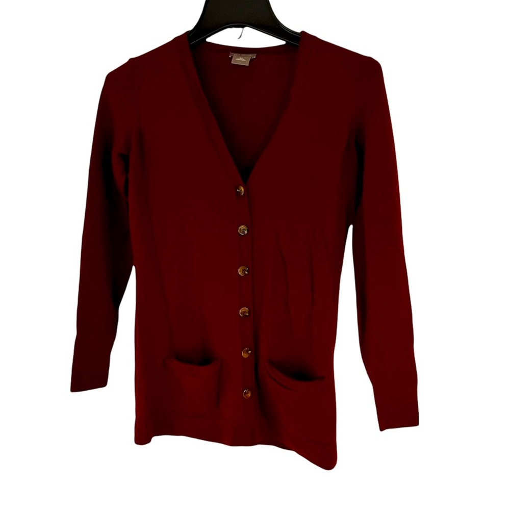 Ann Taylor Cardigan Sweater 100% Extra Fine Merino Wool Light Knit Button Up XS
